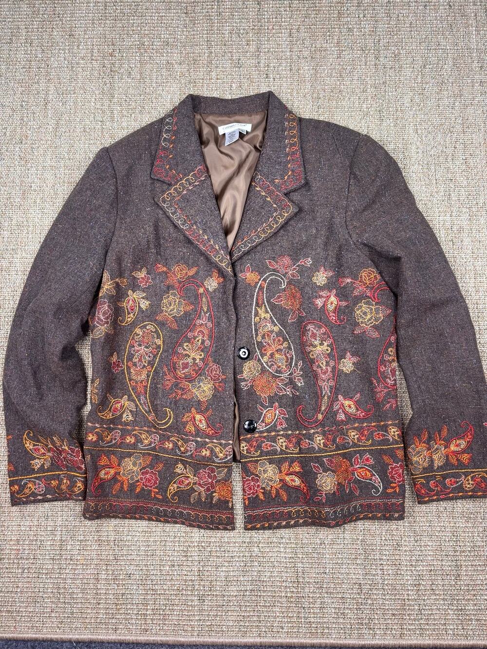 🧡 Coldwater Creek Embroidered Paisley Tweed Blazer | XL | Fall